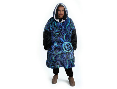 Blue Rain Oversize Hooded Blanket