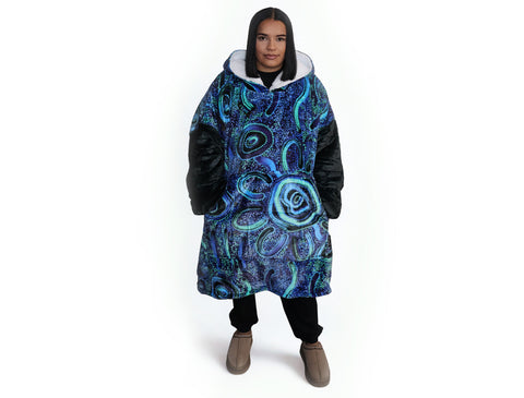 Blue Rain Oversize Hooded Blanket